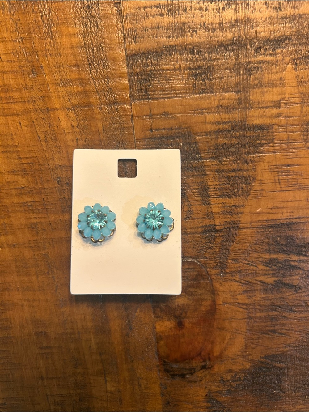 Turquoise Floral Crystal Stud Earrings - Women Jewelry